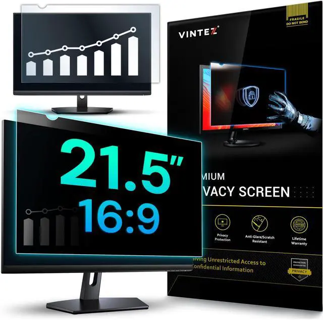 Main image of VINTEZ 21.5 Inch 16:9 Privacy Screen for Computer Monitor and Laptop - Anti Glare Protector Film Blue Light Filter Eye Protection - Computer Screen Privacy Shield, [1 Pack]