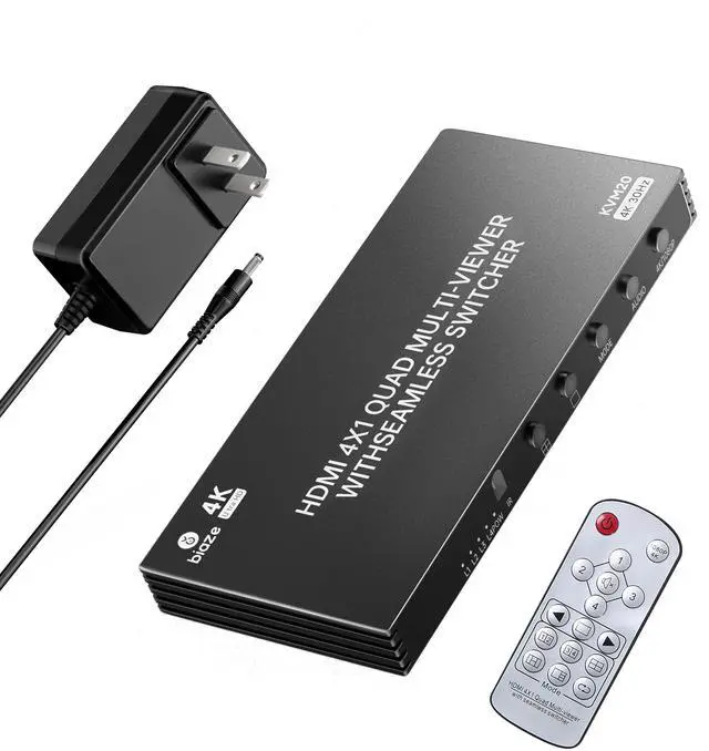 Main image of Biaze 4K HDMI Splitter 4x1, 4-in-1 Output HDMI Splitter with Remote Control and Power Adapter, Ultra HD 1080P/3D/4K@30Hz, 4 Split-Screen Modes for PS5, Fire TV, and Monitors (4 Inputs, 1 Output)