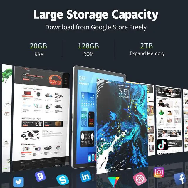 Alt view image 3 of 5 - 11 inch Android 15 Tablet, 20GB RAM 128GB ROM , 2TB Expand, 2.4G&5G WiFi+Cellular, Octa-Core, 8000mAh, 5MP+13MP Dual Camera,T-Mobile SIM Card Support, Tableta with Keyboard , Case, Mouse, Stylus