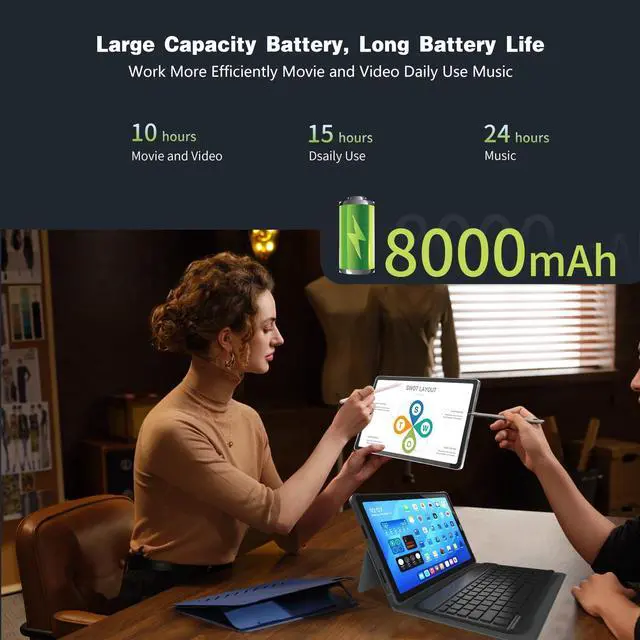 Alt view image 4 of 5 - 11 inch Android 15 Tablet, 20GB RAM 128GB ROM , 2TB Expand, 2.4G&5G WiFi+Cellular, Octa-Core, 8000mAh, 5MP+13MP Dual Camera,T-Mobile SIM Card Support, Tableta with Keyboard , Case, Mouse, Stylus