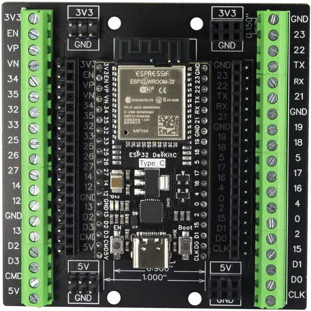 Alt view image 2 of 4 - whiteeeen for ESP32 Super Breakout Board 38Pin 3.81mm / 0.15" Terminal GPIO Expansion Board and Development Board for ESP32-DevKitC ESP-WROOM-32