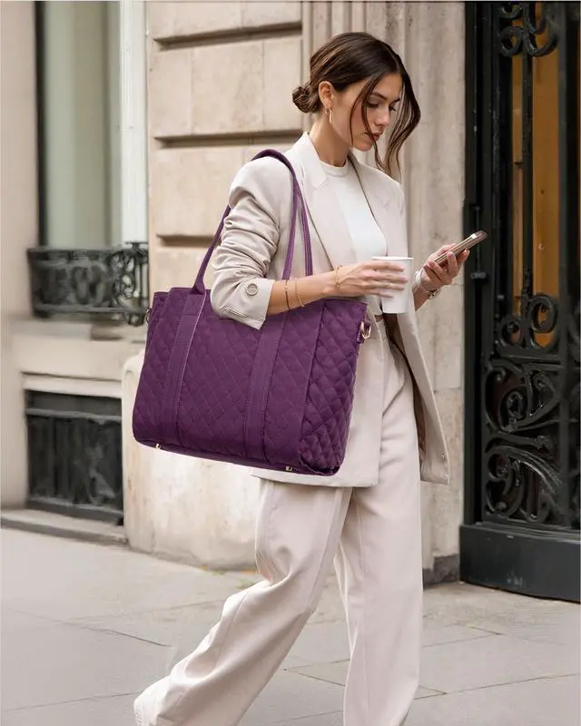 Alt view image 2 of 5 - LOVEVOOK Teacher Tote Bag for Women, Quilted Work Tote Nurse Laptop Bag, Large Computer Shoulder Bags with Zipper for Travel