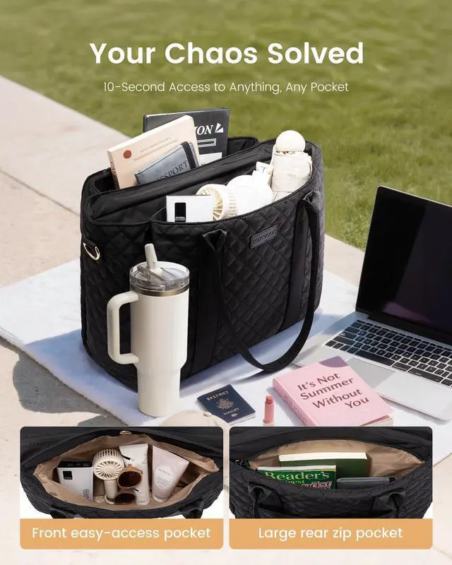 Alt view image 4 of 5 - LOVEVOOK Teacher Tote Bag for Women, Quilted Work Tote Nurse Laptop Bag, Large Computer Shoulder Bags with Zipper for Travel