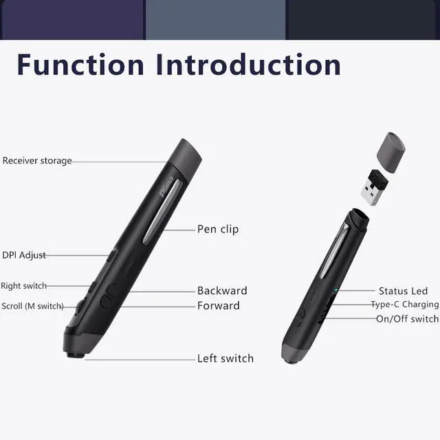 Alt view image 2 of 5 - Plima Patent, Intuitive Pen-tip Press-Down Function Equivalent to The Left Mouse Button,Pocket Ergonomic 2.4G Wireless Pen Mouse 2.0 Vertical Mice, Supports Windows, Android, Linux, Mac OS(Drak Grey)