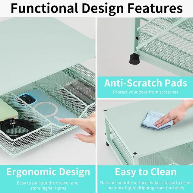 Alt view image 5 of 5 - Gugsey Small Laptop Stand for Desk, Monitor Stand Riser, Office Desk Accessories, Computer Desktop Stand with Drawer for Home, Office, School (Mint Green)