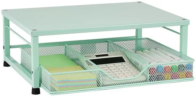 Main image of Gugsey Small Laptop Stand for Desk, Monitor Stand Riser, Office Desk Accessories, Computer Desktop Stand with Drawer for Home, Office, School (Mint Green)