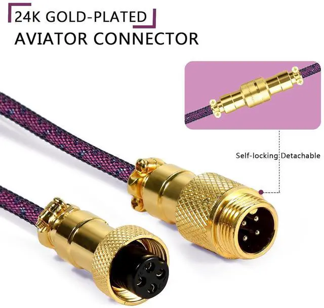 Alt view image 4 of 5 - ATTACK SHARK Custom Coiled USB C to A Cable for Gaming Keyboard,Double-Sleeved Starlight Braided Cable with Detachable Metal Aviator 24K Gold Connector 1.7M for Phone/PS4/Android/Xbox-(Ross Red)