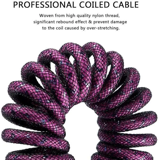 Alt view image 3 of 5 - ATTACK SHARK Custom Coiled USB C to A Cable for Gaming Keyboard,Double-Sleeved Starlight Braided Cable with Detachable Metal Aviator 24K Gold Connector 1.7M for Phone/PS4/Android/Xbox-(Ross Red)