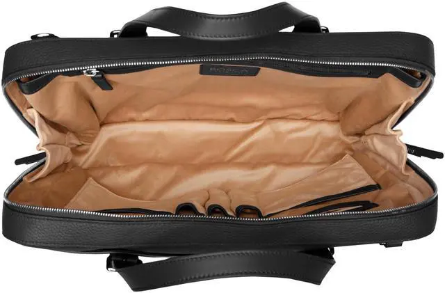 Alt view image 2 of 5 - Bosca Italian Leather Laptop Work Briefcase Bag for Men - Full Grain Leather Tanned in Italy - Fits Up to 16" Laptops Slim Style Adjustable & Trolley Strap - 11.5" H x 16" W x 4" D Black