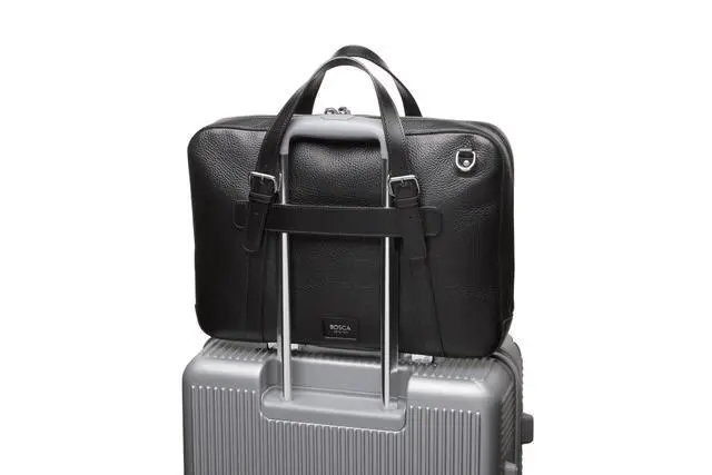 Alt view image 4 of 5 - Bosca Italian Leather Laptop Work Briefcase Bag for Men - Full Grain Leather Tanned in Italy - Fits Up to 16" Laptops Slim Style Adjustable & Trolley Strap - 11.5" H x 16" W x 4" D Black