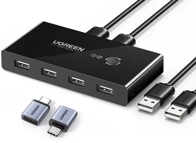 Main image of UGREEN USB Switch Selector - 2-Port, 4 Device Sharing, Includes USB C 3.0 Adapter (2 Pack)