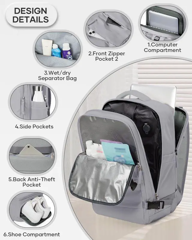 Alt view image 5 of 5 - WEPLAN Vacuum Backpack Travel with Pump,Large Travel Backpack with Vacuum System,18.5x13x7.9IN Personal Item Travel Bag,Airline Approved Carry on Luggage,Laptop Backpack,Grey