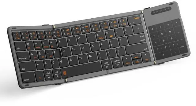 Main image of GEODMAER Foldable Bluetooth Keyboard, Portable Full Size Folding Keyboard with Touchpad, Numeric Keypad, PU Leather, Wireless TravelKeyboard for Windows Android Mac(Sync up to 3 Devices)