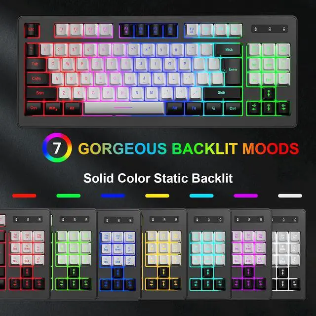 Alt view image 2 of 4 - BlueFinger Wireless Gaming Keyboard and Mouse Combo, RGB Rainbow Backlit Rechargeable Battery, 87 Keys TKL Light Up Keyboard with Ergonomic Gaming Mouse for Mac Laptop Computer PC Gamer(Black & White)
