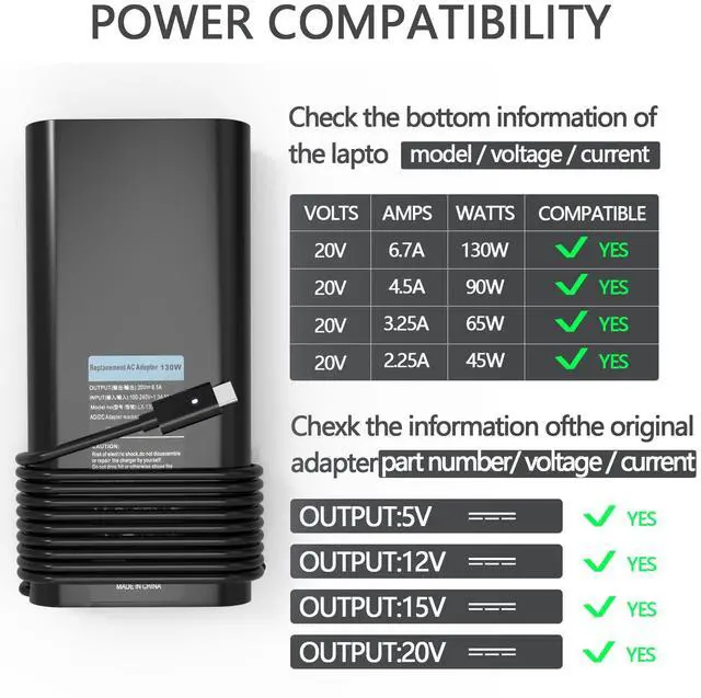 Alt view image 3 of 5 - GKLSPL 130W USB C Laptop Charger Power Adapter Cord Compatible with Dell Precision 5570 5560 3560 3550 3570 5470 5550 5530 3571 3561 3541 2in1 XPS 15 17 2in1 9520 9510 9575 9700 9710 9720 Type C