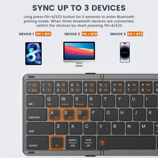 Alt view image 3 of 5 - GEODMAER Foldable Bluetooth Keyboard, Portable Full Size Folding Keyboard with Touchpad, Numeric Keypad, PU Leather, Wireless TravelKeyboard for Windows Android Mac(Sync up to 3 Devices)