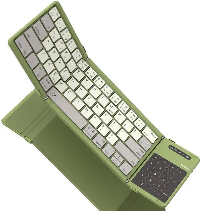 Main image of Nillkin Foldable Travel Keyboard with Touchpad & Number Pad, Bluetooth Wireless Portable Folding Full Size Keyboard with Trackpad for PC Laptop iPad Tablets Smartphone, Silicone Leather Cover, Green