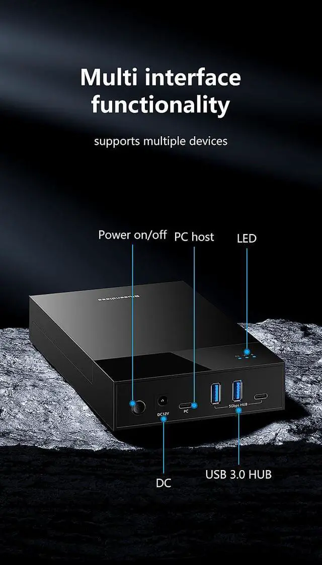 Alt view image 2 of 5 - LINKEET External Hard Drive Enclosure for 3.5 2.5 Inch SATA SSD HDD, USB 3.0 to SATA Hard Drive Docking Station, 2A1C Multi-Port Hub with 12V/2A Power Adapter, Support Up to 20TB, UASP, Trim, Black