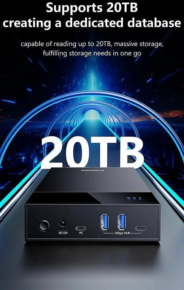 Alt view image 5 of 5 - LINKEET External Hard Drive Enclosure for 3.5 2.5 Inch SATA SSD HDD, USB 3.0 to SATA Hard Drive Docking Station, 2A1C Multi-Port Hub with 12V/2A Power Adapter, Support Up to 20TB, UASP, Trim, Black