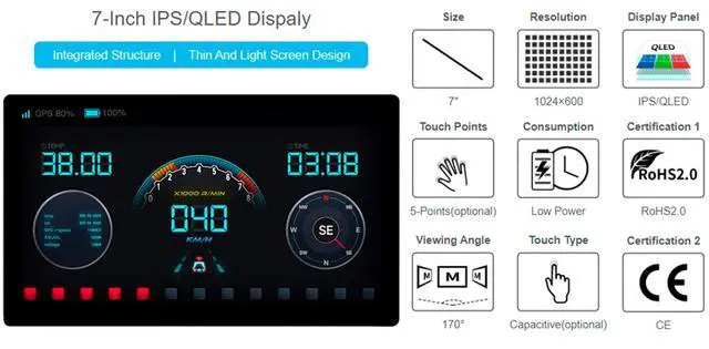 Alt view image 2 of 5 - waveshare for Raspberry Pi/Jetson Nano/Windows/PC, 7inch IPS Capacitive Touch Display 1024x600, Integrated Thin and Light LCD, Support Windows/Linux/Android