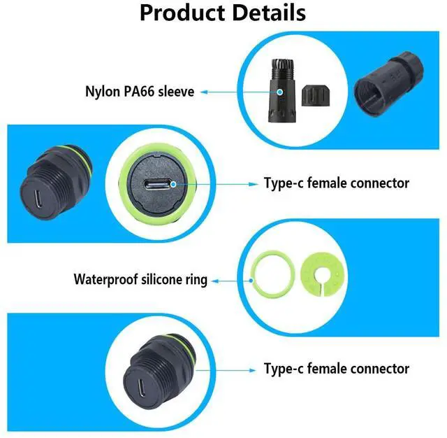 Alt view image 3 of 5 - PENGLIN 5PCS IP68 Waterproof USB-C Panel Mount Coupler, USB 3.1 Female to Female Extender Adapter - Outdoor Charging & High-Speed Data Transfer,Type-C Connector for Marine/Car/Industrial