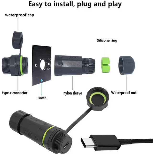 Alt view image 4 of 5 - PENGLIN 5PCS IP68 Waterproof USB-C Panel Mount Coupler, USB 3.1 Female to Female Extender Adapter - Outdoor Charging & High-Speed Data Transfer,Type-C Connector for Marine/Car/Industrial