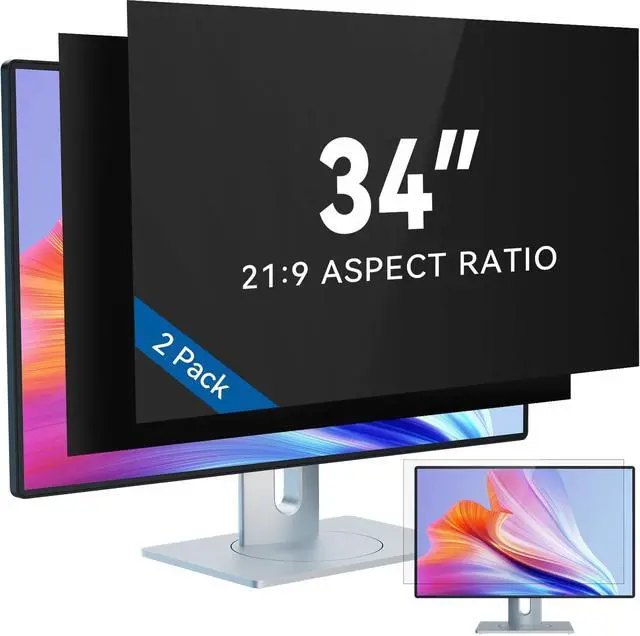 Main image of IPROKKO [2-Pack] 34 Inch Computer Privacy Screen Filter for 21:9 Widescreen Monitor, Removable 34in Anti Blue Light Glare Privacy Shield, Anti Spy Security Protector for Hp Dell Asus Acer Samsung