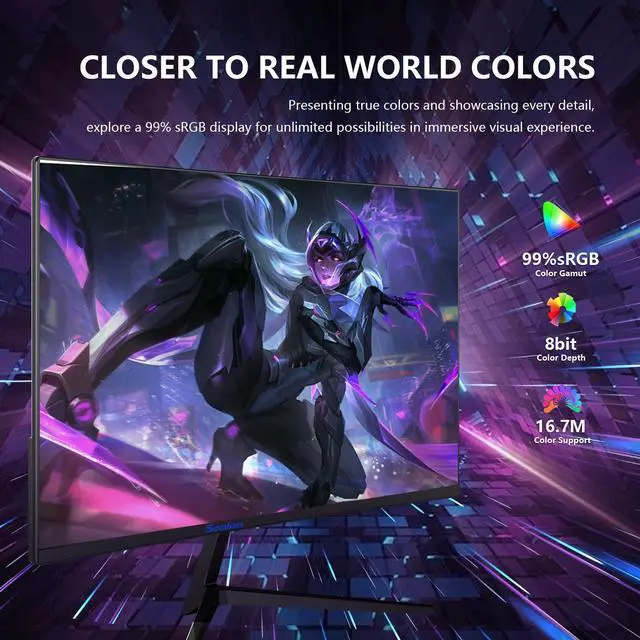 Alt view image 3 of 5 - Sealan 24 Inch Curved Gaming Monitor,100HZ MPRT 3ms,FHD 1080P Computer Monitor Freesync 99% sRGB HDR,for Home Office Gaming Visual Experience for Work,VGA HDMI Interface