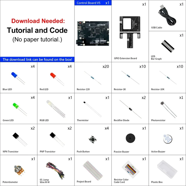 Alt view image 2 of 5 - Freenove Basic Starter Kit with Board V5 Rev4 Mini (Compatible with Arduino IDE), Arm Cortex-M4 Microcontroller, 179-Page Detailed Tutorial, 140 Items, 34 Projects