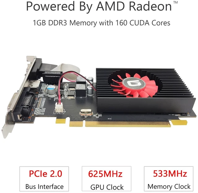 Alt view image 2 of 5 - Glorto Radeon HD 5450 1GB DDR3 Low Profile Graphics Card, PCI Express 2.0 x16, HDMI/VGA/DVI, Entry Level GPU for PC, SFF and HTPC