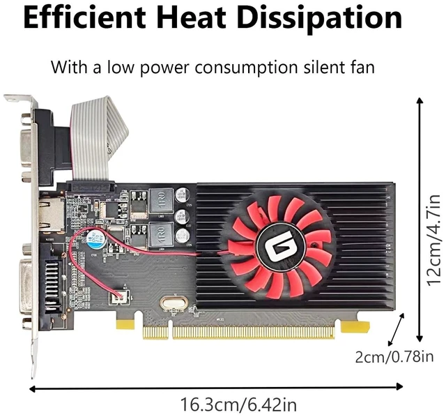 Alt view image 3 of 5 - Glorto Radeon HD 5450 1GB DDR3 Low Profile Graphics Card, PCI Express 2.0 x16, HDMI/VGA/DVI, Entry Level GPU for PC, SFF and HTPC