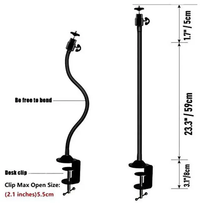 Alt view image 3 of 5 - AceTaken Webcam Mount - Flexible Gooseneck Arm Clamp Stand Tripod for Logitech Webcam C920s C920 C930e C922x C930 C922 C925e C615 Brio - 25 inches
