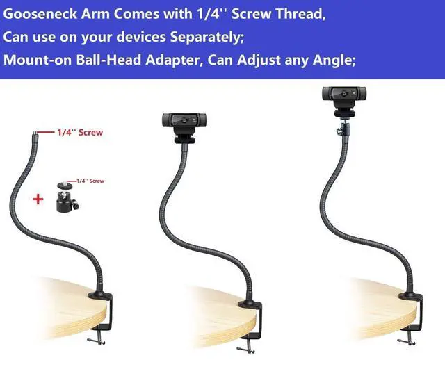 Alt view image 5 of 5 - AceTaken Webcam Mount - Flexible Gooseneck Arm Clamp Stand Tripod for Logitech Webcam C920s C920 C930e C922x C930 C922 C925e C615 Brio - 25 inches