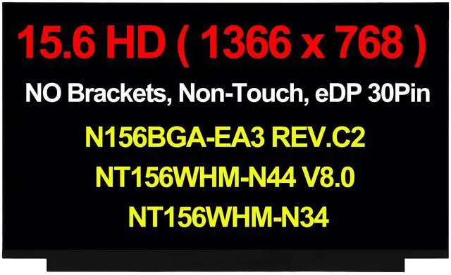 Main image of Rinbers B156XTN08.0 08.1 N156BGA-EA3 NT156WHM-N34 N40 NT156WHM-N44 N49 15.6 inch 30 Pins IPS 1366X768 LCD Screen Display LED Panel Replacement for Dell for Lenovo for HP (HD Non Touch Screen