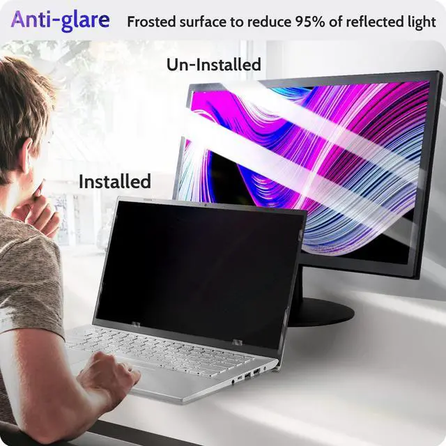 Alt view image 3 of 5 - Peslv 15.6 Inch Laptop Privacy Screen Compatible With Lenovo Hp Dell Acer Asus Thinkpad Envy Xps, 16:9 Aspect Removable Anti Glare Blue Light Filter Protector, 15 In Computer Monitor Se