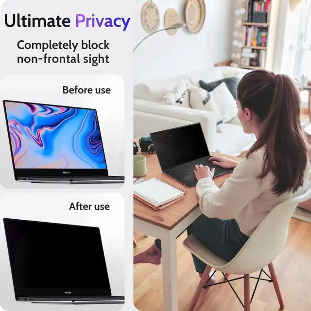Alt view image 2 of 5 - Peslv 15.6 Inch Laptop Privacy Screen Compatible With Lenovo Hp Dell Acer Asus Thinkpad Envy Xps, 16:9 Aspect Removable Anti Glare Blue Light Filter Protector, 15 In Computer Monitor Se