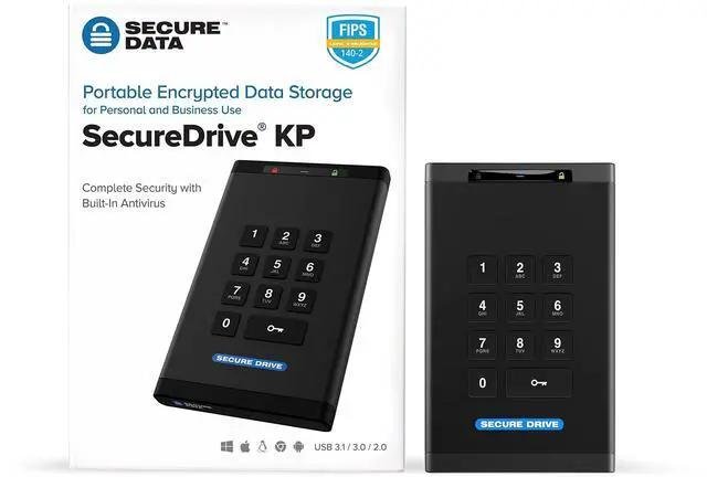 Alt view image 2 of 5 - ClevX SecureData SecureDrive KP 1TB SSD Hardware Encrypted USB 3.0 External Drive FIPS 140-2 Level 3 Unlock via Keypad TAA Compliant, CJIS, HIPAA, CMMC, GDPR Compliant, Works with Mac and Win Free AV