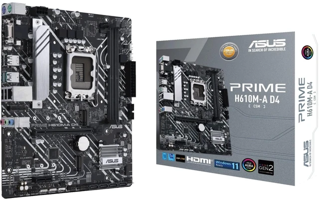 Main image of ASUS Prime H610M-A D4-CSM LGA 1700(Intel 12th Gen) Micro-ATX Commercial Motherboard (PCIe 4.0, DDR4, 2xM.2 Slots,1Gb LAN, Rear USB 3.2 Gen 2 Ports, DP/HDMI/D-Sub, SPI-TPM Header, ACCE)