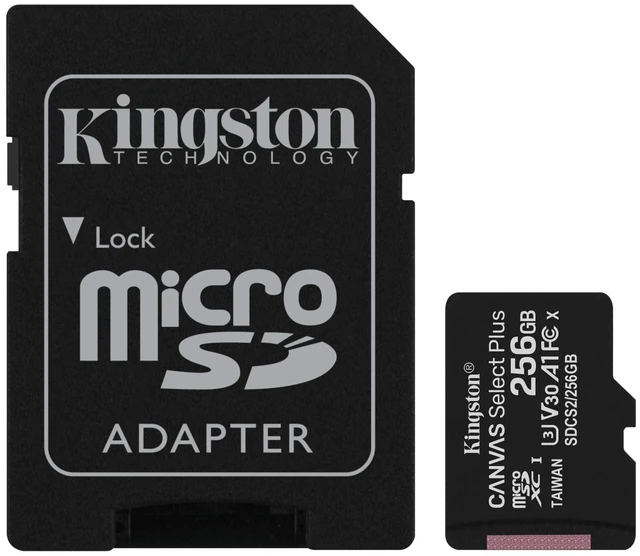 Main image of Kingston 256GB Canvas Select Plus microSDXC Card ^^ Up to 100MB/s ^^ A1 Class 10 UHS-I ^^ with Adapter ^^ SDCS2/256GB