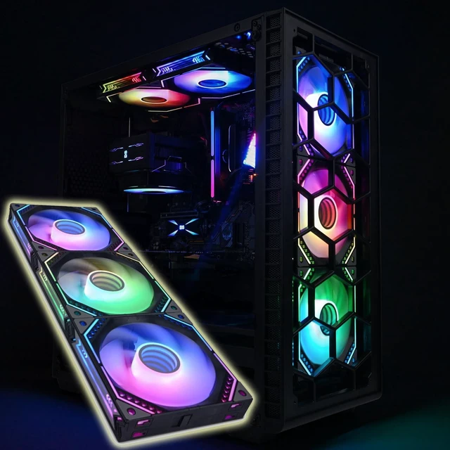 Alt view image 2 of 5 - DS Wireless Assembled Case Fans, Case Fans, 120MM LED Fans for PC Case, Computer CPU Cooler, Liquid Cooled Radiators System, Compatible with ASUS Aura, MSI Mystic Light (3Pack RGB Fans, G