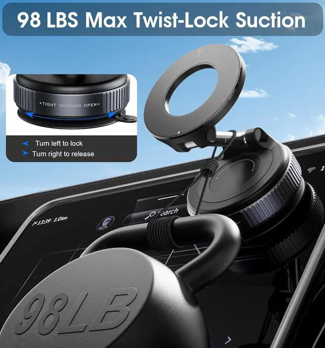Alt view image 3 of 5 - 2026 Upgraded Vacuum Magnetic Car Phone Holder 360° Reinforced 96LBS Ultra Suction Cup Phone Mount for MagSafe Cell Phone Holders for Your Car/Gym/Mirror Mount for iPhone & Android
