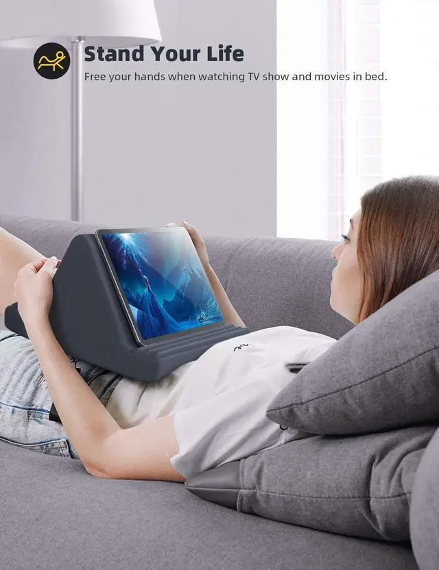 Alt view image 2 of 7 - Tablet Pillow Stand, Pillow Soft Pad for Lap - Tablet Holder Dock for Bed with 6 Viewing Angles, for 4-13" Tablets, Like iPad Pro 11, 13, Air, Mini, Kindle, Galaxy Tab, E-Reader, Dark Gray