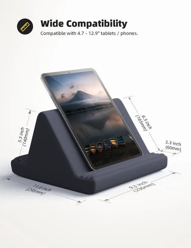 Alt view image 5 of 7 - Tablet Pillow Stand, Pillow Soft Pad for Lap - Tablet Holder Dock for Bed with 6 Viewing Angles, for 4-13" Tablets, Like iPad Pro 11, 13, Air, Mini, Kindle, Galaxy Tab, E-Reader, Dark Gray