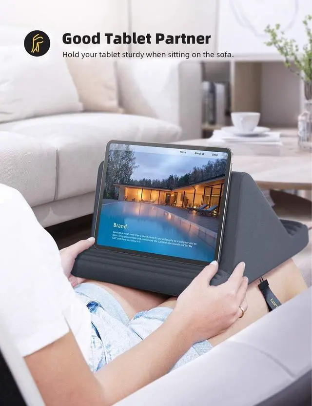 Alt view image 3 of 7 - Tablet Pillow Stand, Pillow Soft Pad for Lap - Tablet Holder Dock for Bed with 6 Viewing Angles, for 4-13" Tablets, Like iPad Pro 11, 13, Air, Mini, Kindle, Galaxy Tab, E-Reader, Dark Gray