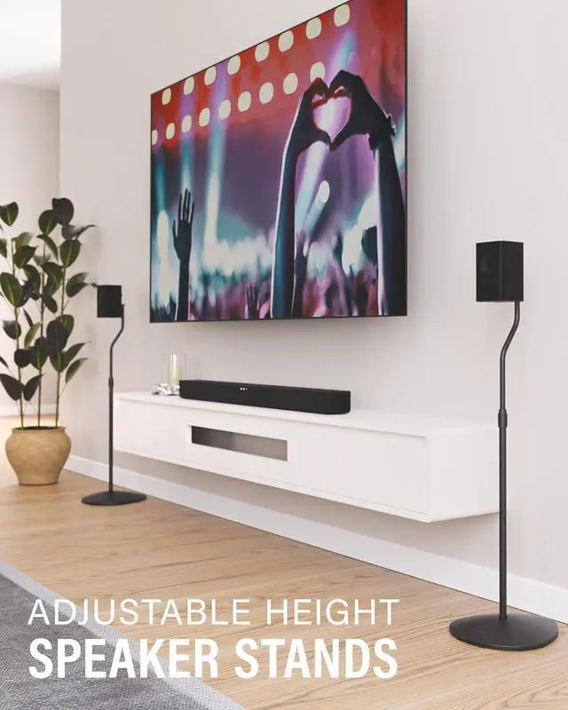 Alt view image 2 of 7 - Speaker Stands Pair for Satellite & Bookshelf Speakers up to 3.5lbs  10 Height Adjustment  Includes L-Shaped Bracket & Keyhole Adapter for Compatibility  Easy DIY Assembly