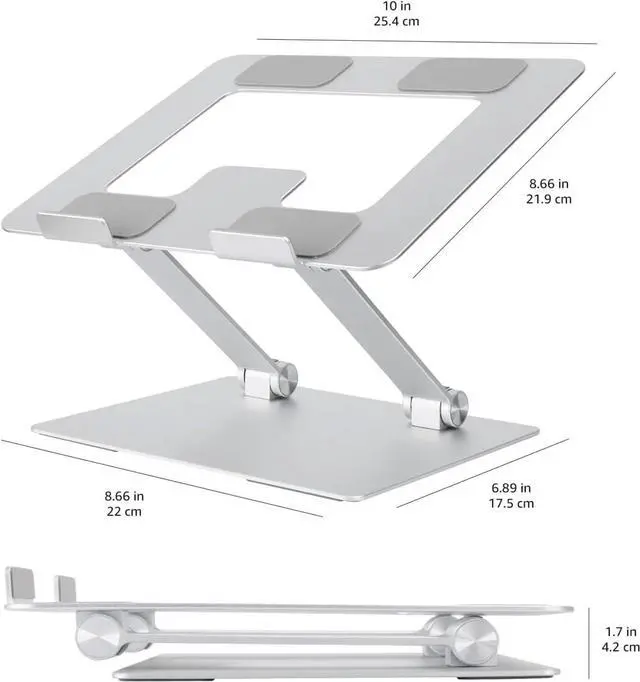 Alt view image 2 of 7 - Sturdy and Portable Ergonomic Laptop Stand for Desk, Adjustable Riser, Fits all Laptops and Notebooks up to 17.3 Inch, Silver, 10 x 8.7 x 6 in