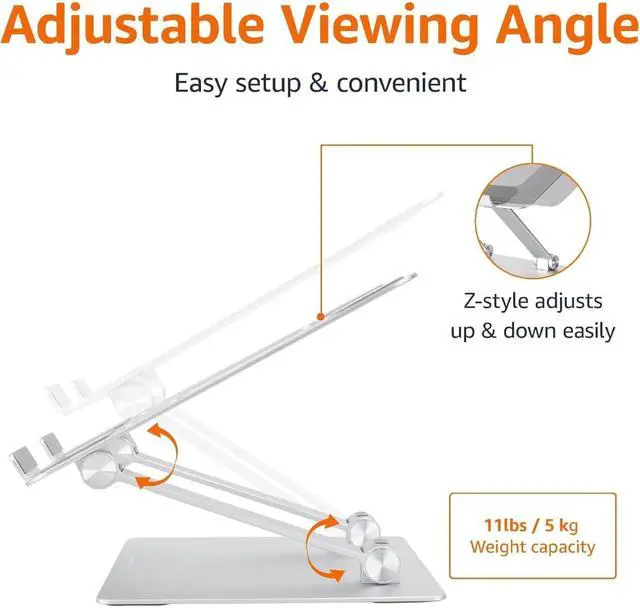 Alt view image 4 of 7 - Sturdy and Portable Ergonomic Laptop Stand for Desk, Adjustable Riser, Fits all Laptops and Notebooks up to 17.3 Inch, Silver, 10 x 8.7 x 6 in