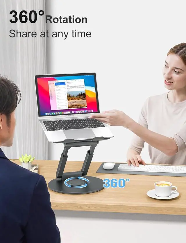 Alt view image 2 of 7 - Telescopic Laptop Stand for Desk with 360° Swivel Base, Sit to Stand, Height Adjustable, Portable Riser Holder for Good Posture, Compatible with MacBook Pro, All Laptops 10-17"-Gray