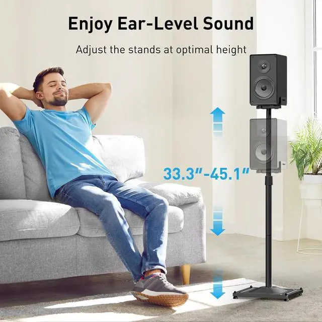 Alt view image 2 of 7 - FOR-Universal Speaker Stands for Surround Sound -Height Adjustable Extend 33.3to 45.1, Floor Speaker Stand for Satellite & Studio & Bookshelf Speakers up to 11LBS,1 Pair Black, PSSS2