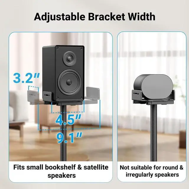 Alt view image 3 of 7 - FOR-Universal Speaker Stands for Surround Sound -Height Adjustable Extend 33.3to 45.1, Floor Speaker Stand for Satellite & Studio & Bookshelf Speakers up to 11LBS,1 Pair Black, PSSS2